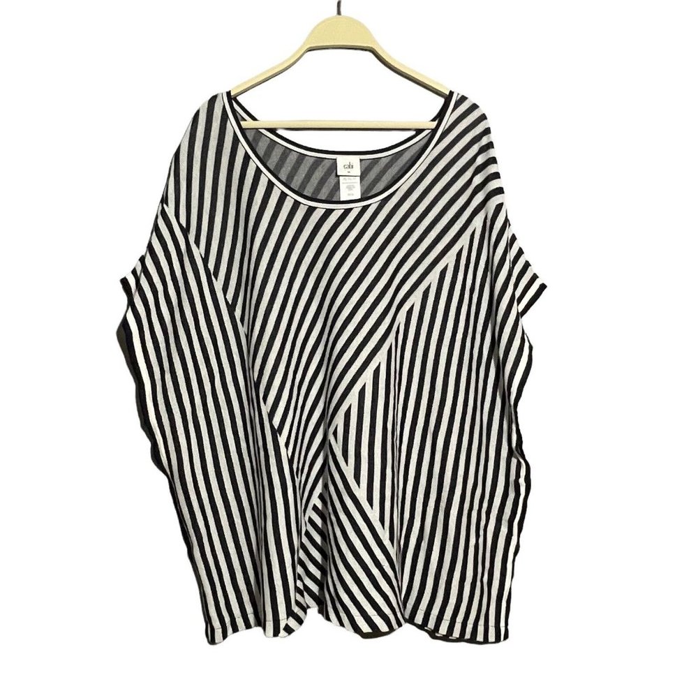 Cabi Siesta Poncho Sweater Stripe Women Size M Relaxed Loose Wide Short Sleeve